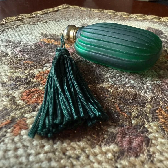 Green Glass Perfume Bottle with Tassel